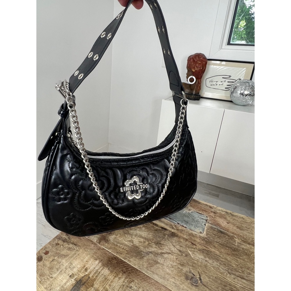 Limited‎ Too Embossed Floral Mini Shoulder Bag Silver Chain
